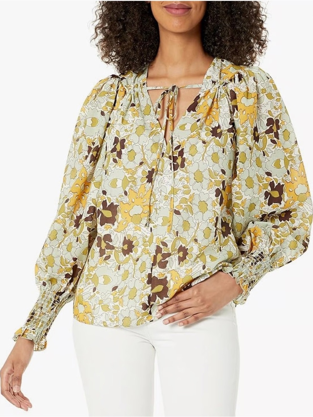 Rebecca Taylor Floral Peasant Blouse Top Women’s Medium Long Sleeve Smocked Cuff